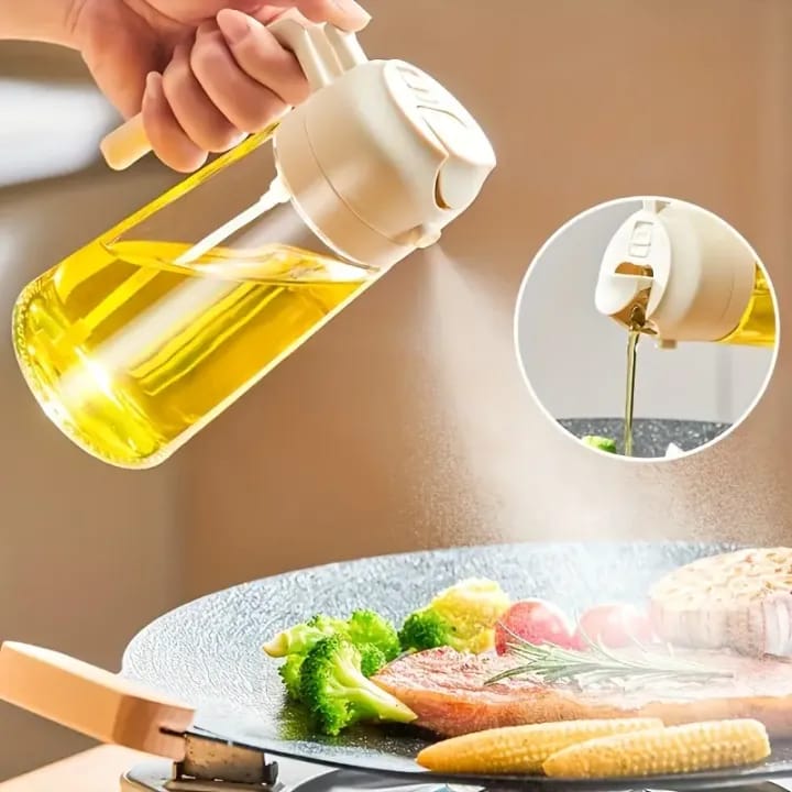 2-in-1 Glass Oil Bottle Sprayer Pot Leak-proof Oil Storage Bottle Vinegar Dispenser