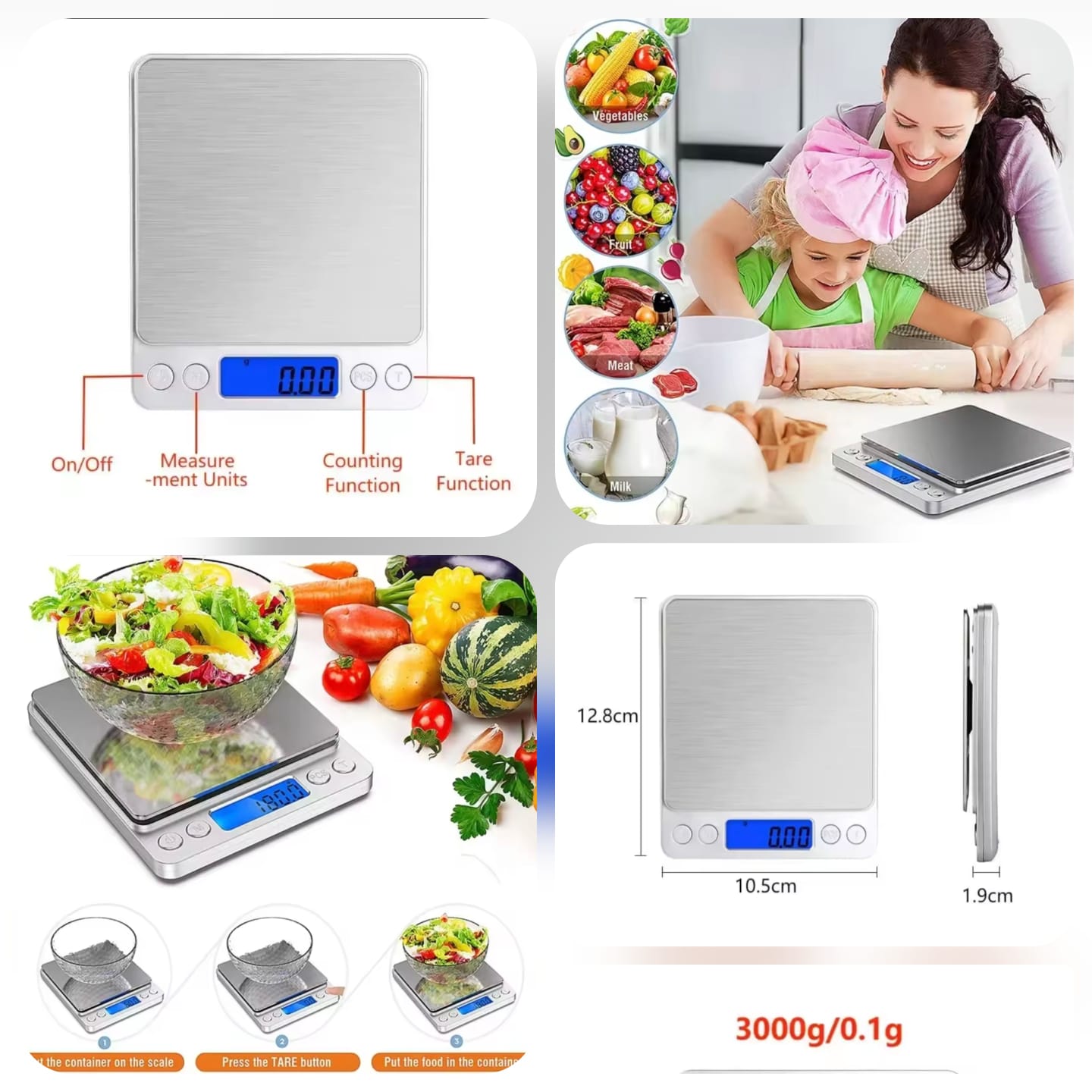 Digital Kitchen Scale 3000g/0.1g Precision with LCD Display