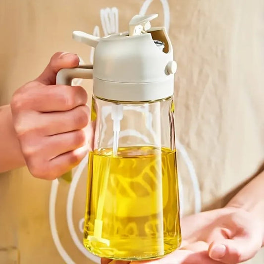 2-in-1 Glass Oil Bottle Sprayer Pot Leak-proof Oil Storage Bottle Vinegar Dispenser